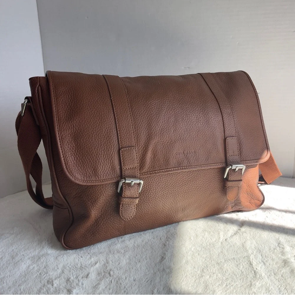 Cole Haan Messenger Leather Bag‎ Flapover Laptop Briefcase Crossbody Brown